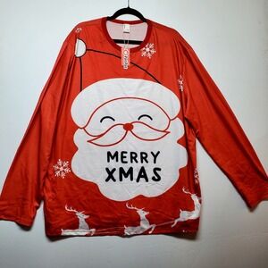PatPat Men's 3XL Red Merry Xmas Santa Long Sleeve Top – Super Cute & Fun Holiday